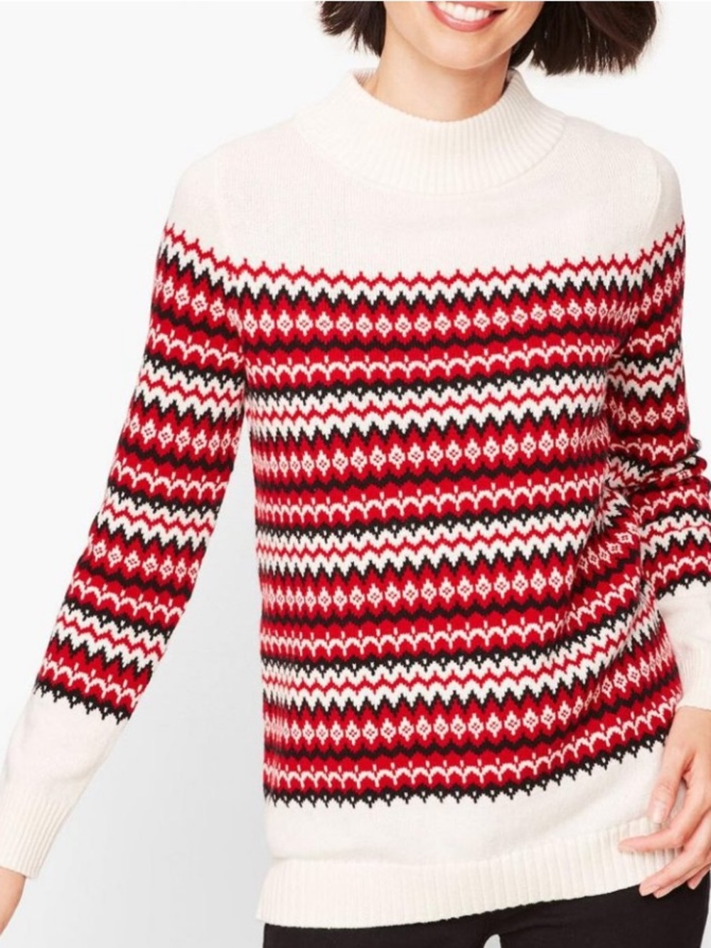 Talbots Wool Sweater Women's Medium Red White Fair Isle Fisherman Cabincore SZ P